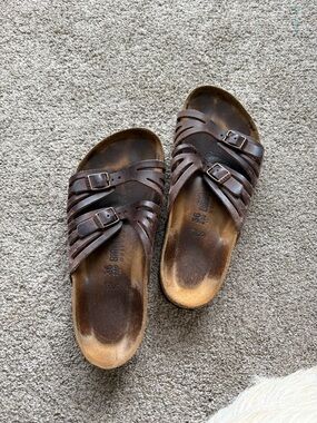 Birkenstock Brown Leather Slide Sandals